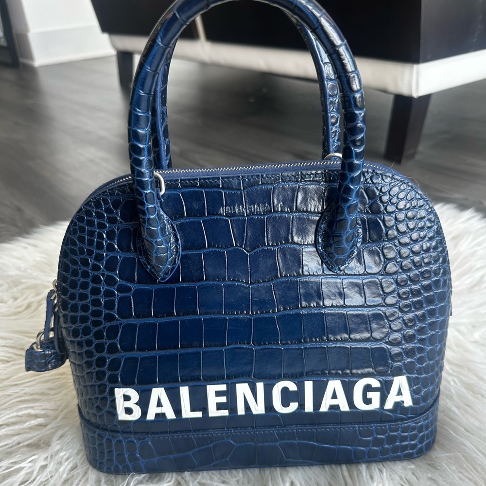 Balenciaga Blue Satchel Croc-Embossed Bag